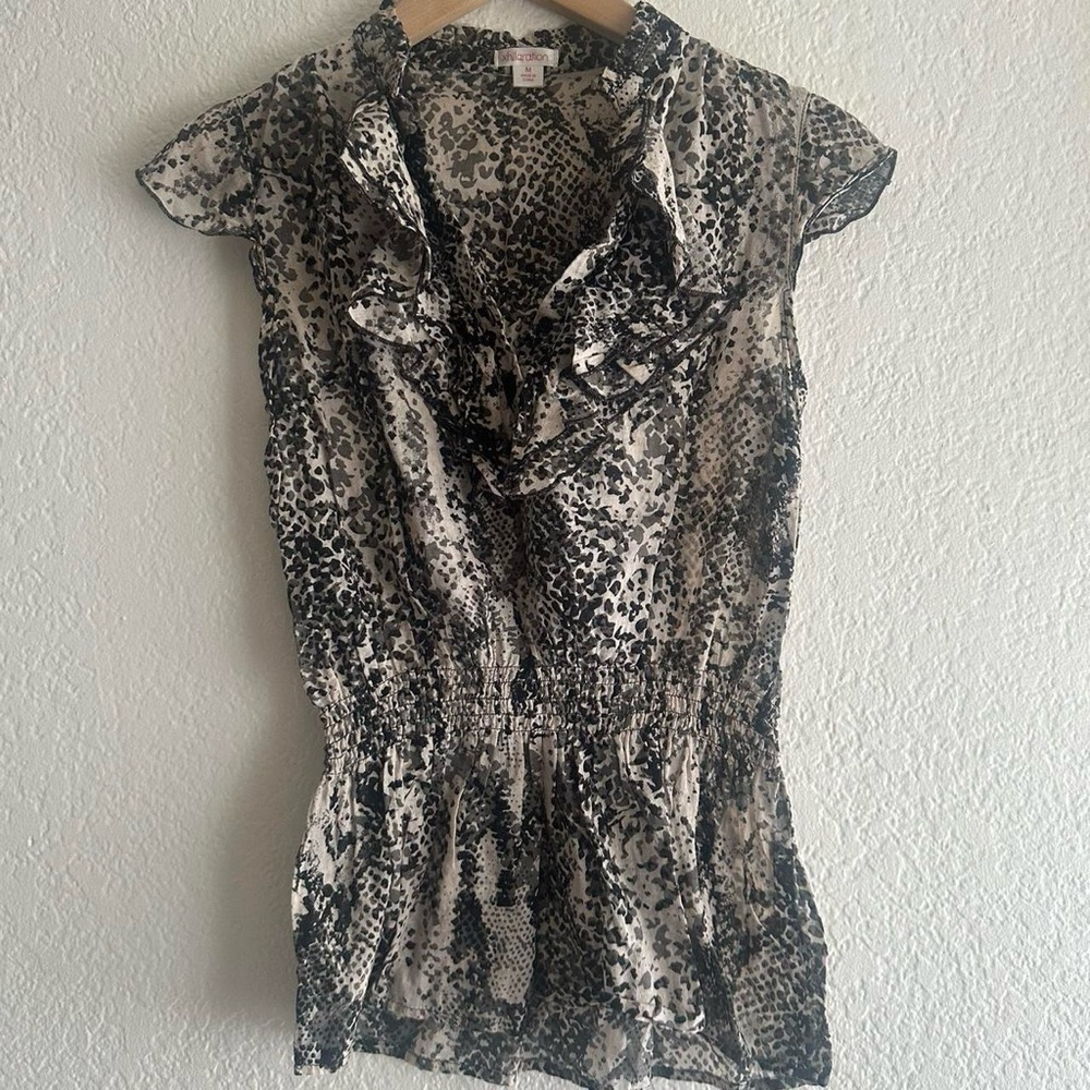Xhilaration Black and White Ruffle Blouse